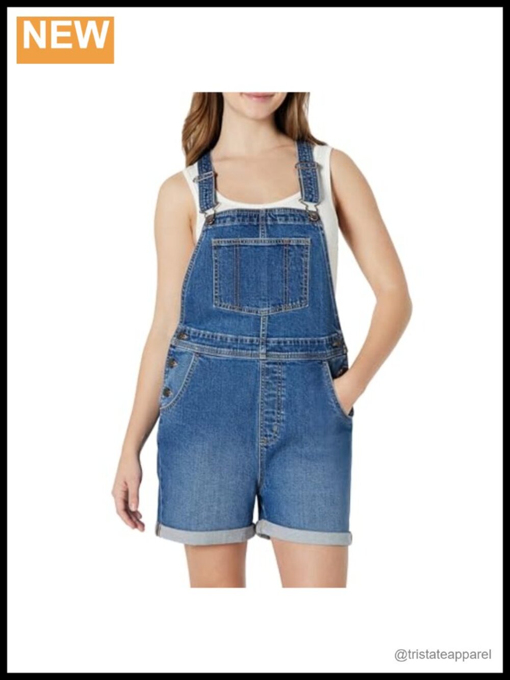 Medium Stretch Relaxed-Fit Denim Short Overalls Adjustable Straps